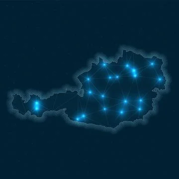 Austria network map. Abstract geometric map of the country. Digital connect.. Stock Illustration