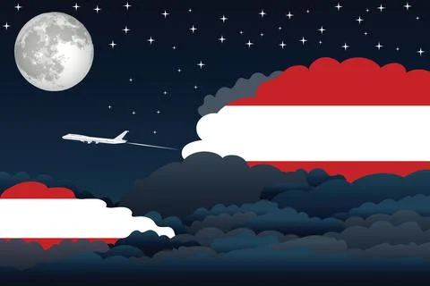 Austria Night Clouds Airplane Vector Illustration Stock Illustration