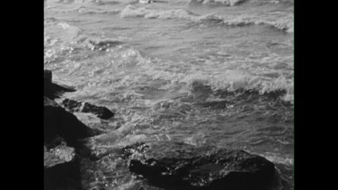 Austria: Ocean waves on rocks. Bust of Beethoven. Expanse of calm sea. Weeping Stock Footage 311583468