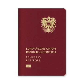 Austria Passport Cover with Gold Emblem and Text Stock Illustration