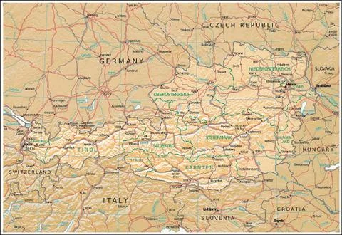 Austria physiography map Stock Illustration