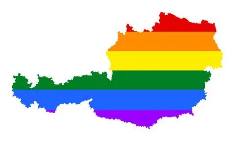 Austria pride gay vector map with rainbow flag colors. Europe LGBT Illustrazione stock