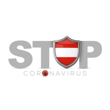 Austria protective shield. Stop coronavius concept. 3D Render Stock Illustration