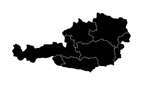 Austria regional borders map. Black silhouette of Austria with visible admi.. Stock Illustration