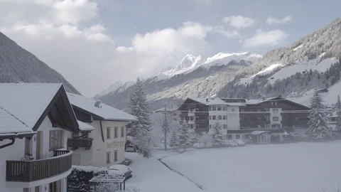 Austria ski resort views, landscape, church tower, snow, winter, pretty Stock Footage 81276455