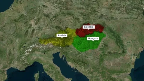 Austria, slovakia and hungary map border animation showing european countries Stock Footage 345600966