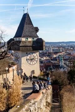 Austria, styria, graz, clock tower Stock Photos
