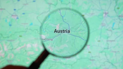 Austria through magnifying glass on Google Earth Stock Footage 262193572