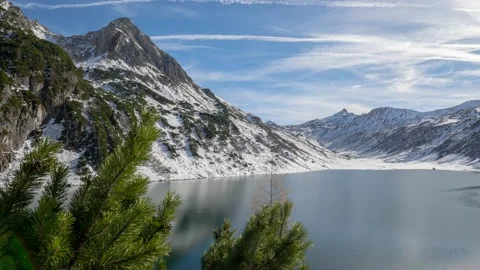Austria Timelapse Winter Mountain Lake Stock Footage 153293684