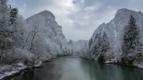 Austria Timelapse Winter Mountain Landscape River Stock Footage 153293720