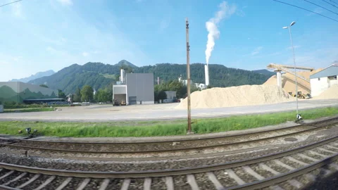 Austria from the train window, woodworking enterprise Stock-Footage 115649013