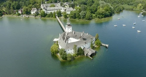 Austria Traunsee Schloss-Ort-Castle-Slow-Rotate1 422 59.94FPS Stock Footage 128065461