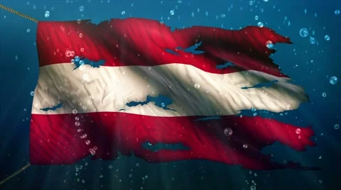 Austria Under Water Sea Torn Flag Loop Animation - 4K Resolution Ultra HD UHD Stock Footage 41687582