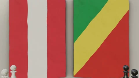 Austria vs Republic of the Congo at the chess board. 스톡 동영상 203898780