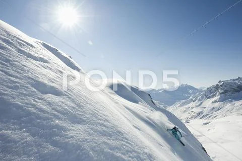 Austria, Woman Skiing On Arlberg Mountain