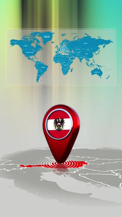 Austria World Map Pin Location Background Loop Vertical Stock Footage 341771474