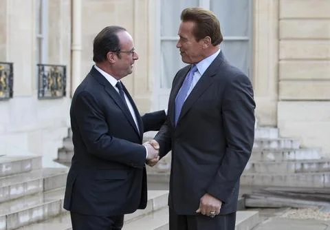 Austrian actor and former US Govenor of California Arnold Schwarzenegger in Pari 스톡 사진