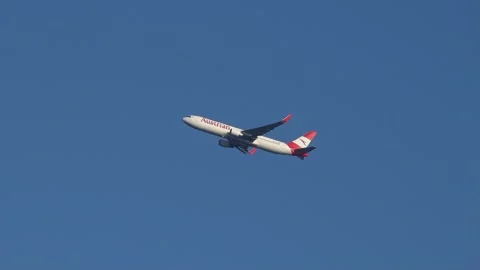 Austrian Airlines plane taking off Logan Airport Boston Mass. USA Sept 14 2024 Stock Footage 285083249