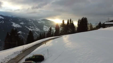 Austrian Alps Cold Mountain Top Snow Mountains Peaks Landscape Drone Aerial Stock Footage 167774077