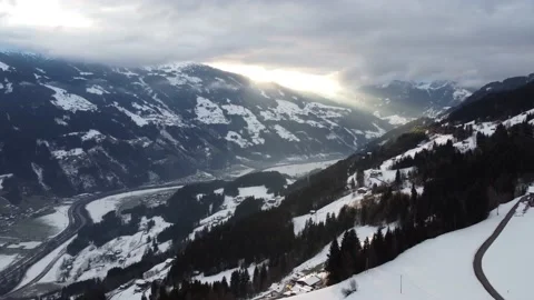 Austrian Alps Cold Mountain Top Snow Mountains Peaks Landscape Drone Aerial Stock Footage 167774164