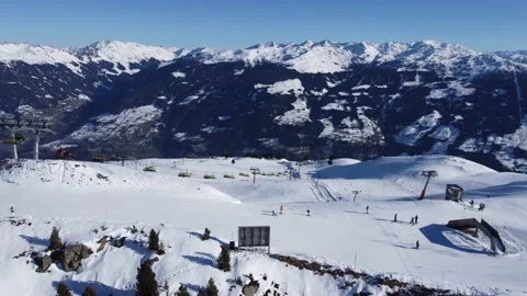 Austrian Alps Cold Mountain Top Snow Mountains Peaks Landscape Drone Aerial Stock Footage 167774202