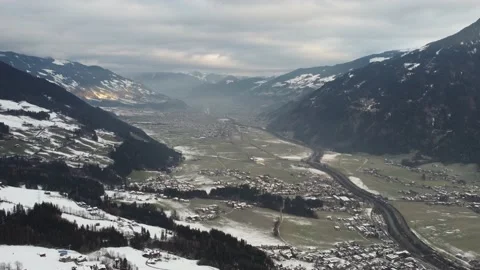 Austrian Alps Cold Mountain Top Snow Mountains Peaks Landscape Drone Aerial Stock Footage 167774215