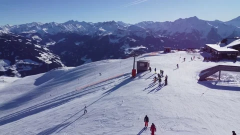Austrian Alps Cold Mountain Top Snow Mountains Peaks Landscape Drone Aerial Stock Footage 167774226