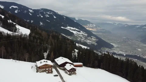 Austrian Alps Cold Mountain Top Snow Mountains Peaks Landscape Drone Aerial Stock Footage 173291191