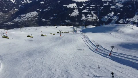 Austrian Alps Cold Mountain Top Snow Mountains Peaks Landscape Drone Aerial Stock Footage 173293020