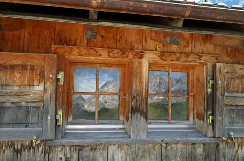 Austrian Alps window Stock Photos