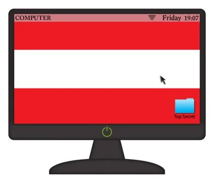 Austrian Computer Screen With On Button 스톡 일러스트