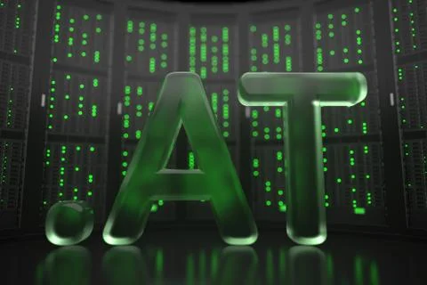 Austrian domain .at on server room background. Internet in Austria related Stock Illustration