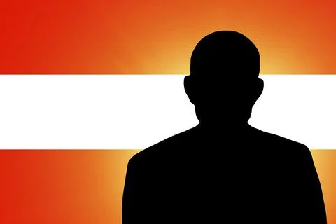 The Austrian flag and the silhouette of an unknown man Stock Illustration
