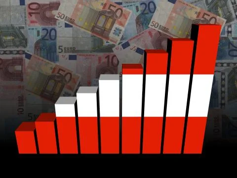 Austrian flag bar chart over euros illustration Stock Illustration