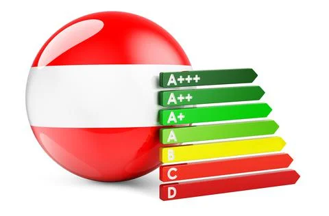 Austrian flag with energy efficiency rating. Performance certificates in Aust Stock Illustration