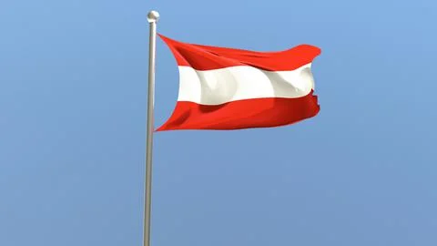 Austrian flag on flagpole. Austria flag fluttering in the wind. 3D render. Stock Photos