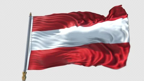 Austrian Flag on a flagpole Waving on Transparent Alpha Background 스톡 동영상 292099880