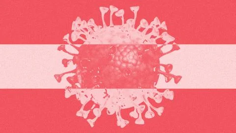 Austrian flag with an image of the Covid-19 virus in the flags colors and a d Ilustração Stock