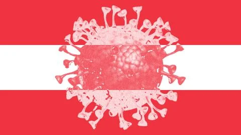 Austrian flag with an image of the Covid-19 virus in the flags colors Ilustração Stock