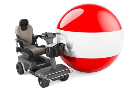 Austrian flag with indoor powerchair or electric wheelchair, 3D rendering Stock Illustration
