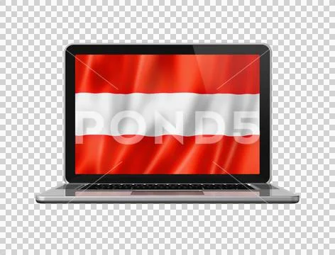 Austrian flag on laptop screen isolated on white. 3D illustration ...