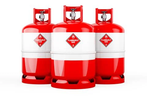 Austrian flag painted on the propane cylinders with compressed gas, 3D render Stock Illustration