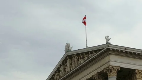 Austrian flag on top of Parlament building Vienna Stock Footage 78042357