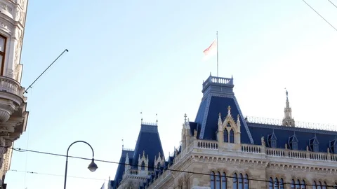 Austrian flag, town hall, Vienna Stock Footage 86075958