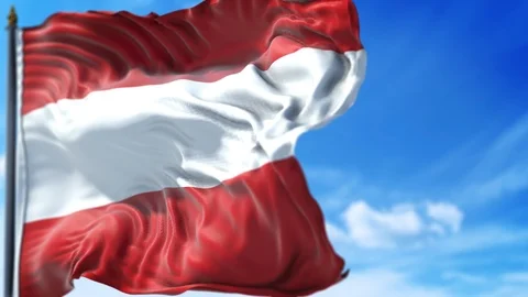 Austrian Flag is Waving Against Blue Sky Stock Footage 115861706