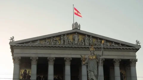 Austrian flag waving  wind  parlament government building capital city Vienna 스톡 동영상 82533652