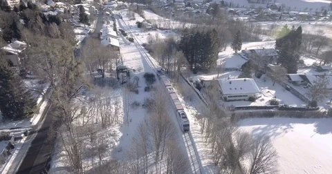 Austrian Landscape Train Aerial Stock Footage 75368426