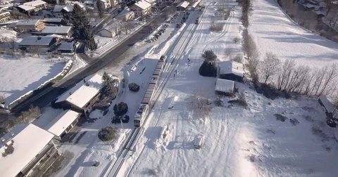 Austrian Landscape Train Aerial Stock Footage 75368865