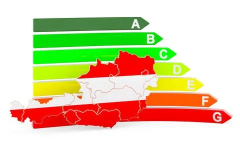 Austrian map with energy efficiency rating, 3D rendering Stock Illustration