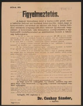 Austrian Museums, 17th-20th ct, Bread supply - Warning - Gyngys - in Hungarian Stock Photos
